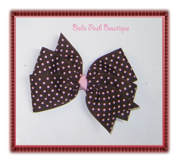 Brown/Pink Swiss Pinwheel Bow-pinwheel bow, pinwheel, large bow, 4 loops bow