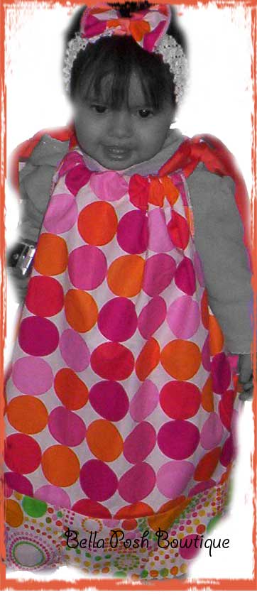 2 Tone Flamingo Retro Dots & Various Dots Michael Miller PillowCase Dress or Top-pillowcase dress, free, pillowcase, sundress,girl, baby, tuxedo bow, bow, fabric bow, match