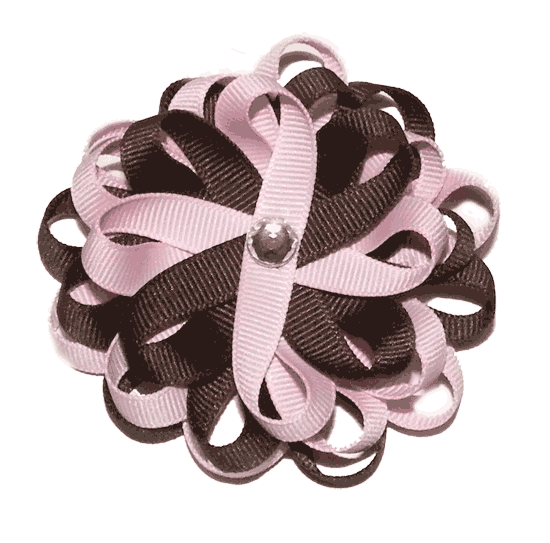 Pink Brown Flower Bow with Bling-flower bow, flower headband, headband, flower, bow, hair bow, flower pin, dual bow