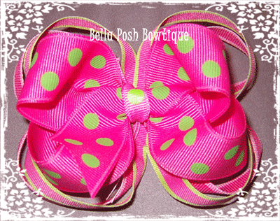 Shocking Pink Dots Layered Boutique Bow-bow, layered bow